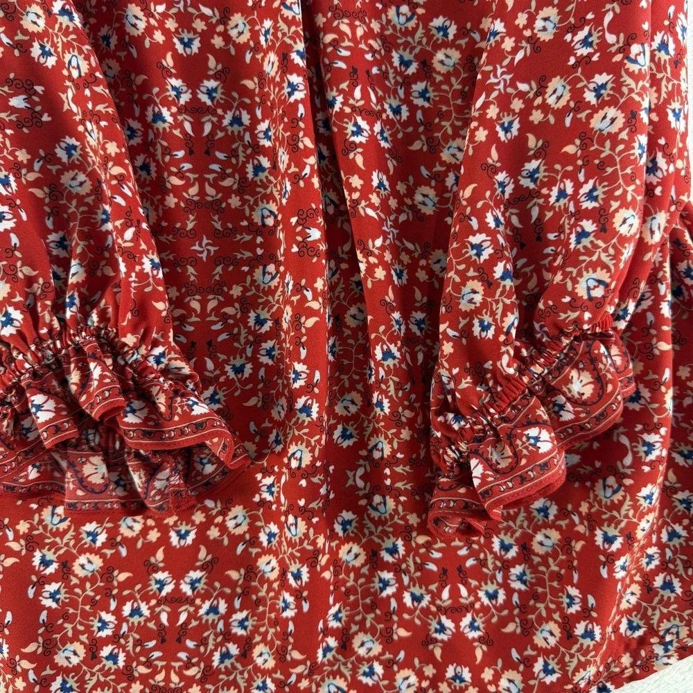 Max Studio Plus 1X Top Red Floral Peasant Blouse Boho Cottagecore Flowy Women's - Picture 3 of 11